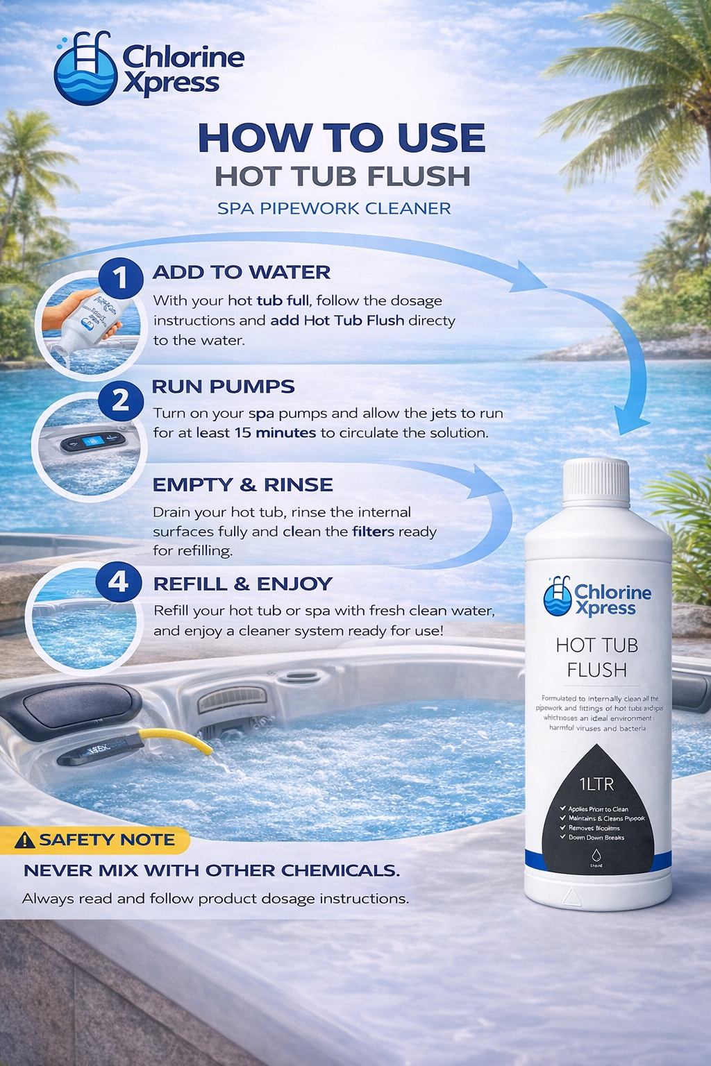 Hot Tub Flush Cleaner 1 Litre | Pipework Biofilm Cleaner | Spa Deep Clean