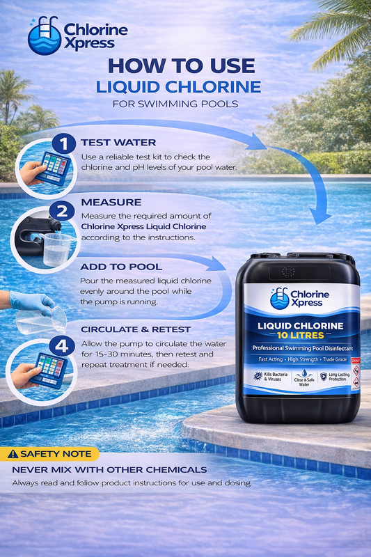 Liquid Chlorine 5 Litres Swimming Pool Shock 14-15% - Pool, Spa, Hot-Tub