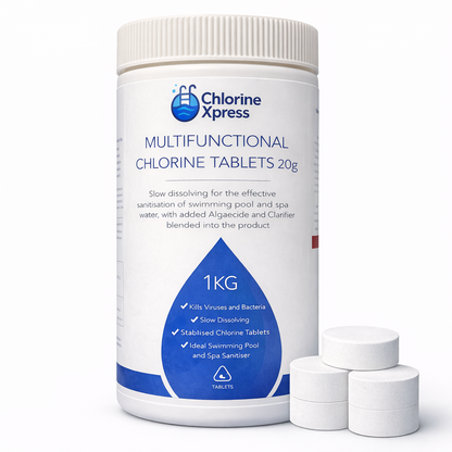 1kg Chlorine Tablets | Multifunctional Pool & Hot Tub Chemicals 50 x 20g Tablets