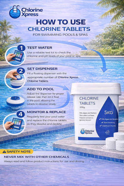200g Chlorine Tablets 5kg | Slow Dissolving Pool Chlorine | Large Tablets