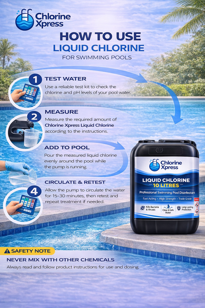 Liquid Chlorine 5 Litres Swimming Pool Shock 14-15% - Pool, Spa, Hot-Tub
